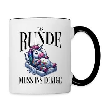 I'm tired so the round has to sleep in the square - Contrasting Mug - white/black - Right