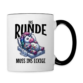 I'm tired so the round has to sleep in the square - Contrasting Mug - white/black - Right
