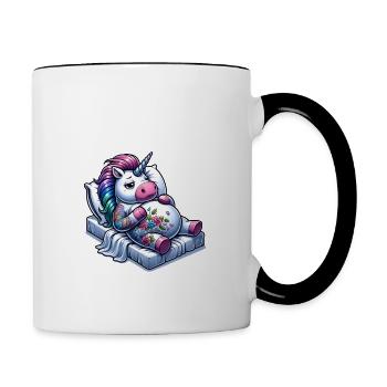 I'm tired so the round has to sleep in the square - Contrasting Mug - white/black - Right