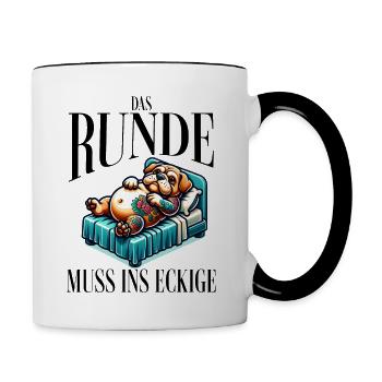 I'm tired so the round has to sleep in the square - Contrasting Mug - white/black - Right