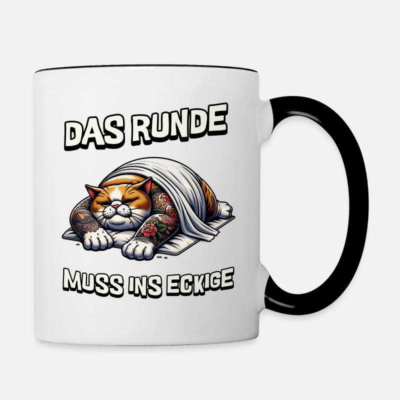 Bin Müde somit muss das runde ins Eckige Schlafen - Tasse zweifarbig - Weiß/Schwarz