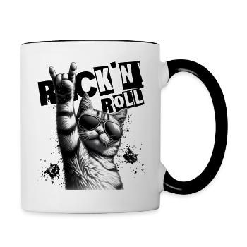Music Festival Rock Cat Rock n Roll - Contrasting Mug - white/black - Right