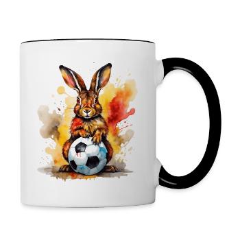 Rabbit Football Colorful Germany Animal Design Print - Contrasting Mug - white/black - Right