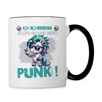 Mir Egal - Schmeiss alles hin werd Punk Punkrock - Tasse zweifarbig - Weiß/Schwarz - Rechts