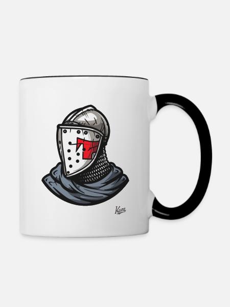 Mittelalterlicher Helm bretonische Ritter - Tasse zweifarbig - Weiß/Schwarz
