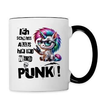 Mir Egal - Schmeiss alles hin werd Punk Punkrock - Tasse zweifarbig - Weiß/Schwarz - Rechts