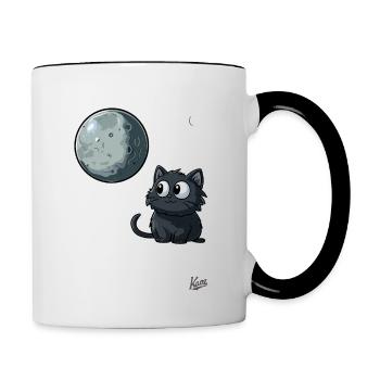 Süße Katze unter Mond und Sternen - Tasse zweifarbig - Weiß/Schwarz - Rechts