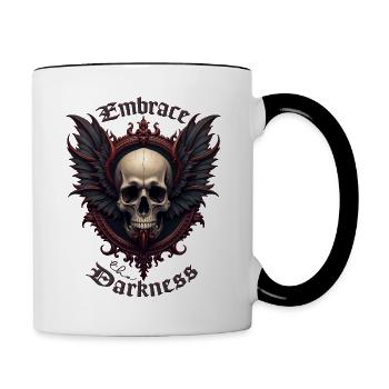 Gothic Totenschädel Flügel Barock Totenschädel dunkler Totenkopf Totenschädel - Tasse zweifarbig - Weiß/Schwarz - Rechts