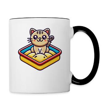 Cute Cat sitting in the sandbox Patch style - Contrasting Mug - white/black - Right