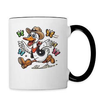 Silly Goose dans un chapeau de shérif de cow-boy et des bottes - Mug contrasté - blanc/noir - Droite