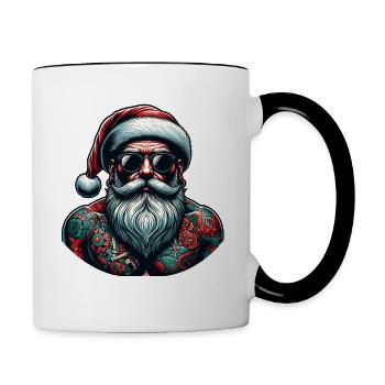 Tätowiert Weihnachtsmann inked Weihnachten - Tasse zweifarbig - Weiß/Schwarz - Rechts