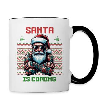 Tätowiert Weihnachtsmann inked Weihnachten - Tasse zweifarbig - Weiß/Schwarz - Rechts