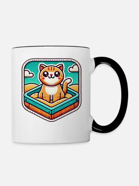 Süße Katze sitzt im Sandkasten - Tasse zweifarbig - Weiß/Schwarz