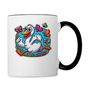 Silly Goose scares away the butterflies - Contrasting Mug - white/black - Right
