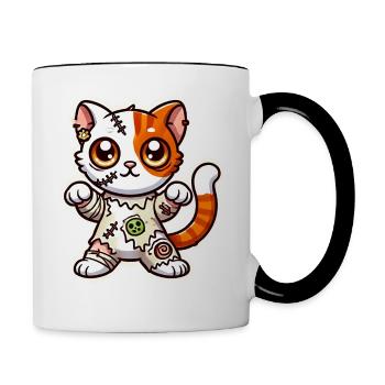 Süßes Zombie Katze Halloween Kostüm Süßes oder Saures! - Tasse zweifarbig - Weiß/Schwarz - Rechts