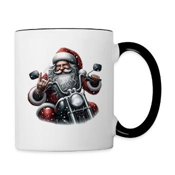 Motorrad Weihnachtsmann Biker Weihnachten - Tasse zweifarbig - Weiß/Schwarz - Rechts