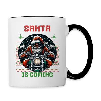 Motorrad Weihnachtsmann Biker Weihnachten - Tasse zweifarbig - Weiß/Schwarz - Rechts