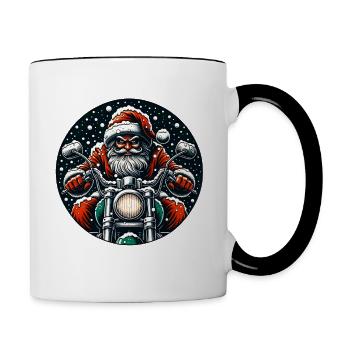 Motorrad Weihnachtsmann Biker Weihnachten - Tasse zweifarbig - Weiß/Schwarz - Rechts