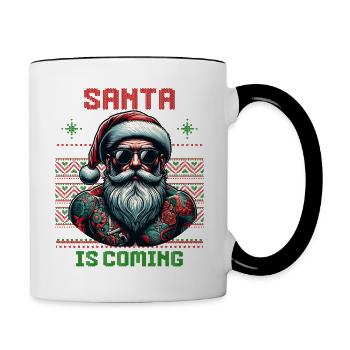 Tätowiert Weihnachtsmann inked Weihnachten - Tasse zweifarbig - Weiß/Schwarz - Rechts