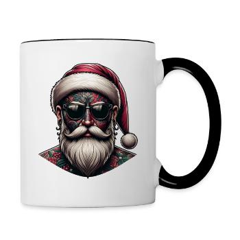 Tätowiert Weihnachtsmann inked Weihnachten - Tasse zweifarbig - Weiß/Schwarz - Rechts