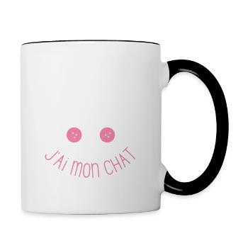 Pas besoin d un psy j ai mon chat chaton doux - Mug contrasté - blanc/noir - Droite