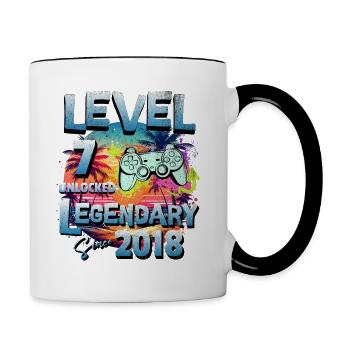 Level 7 Freigeschaltet seit 2018 Geburtstag - Tasse zweifarbig - Weiß/Schwarz - Rechts