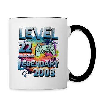 Level 22 Freigeschaltet seit 2003 Geburtstag - Tasse zweifarbig - Weiß/Schwarz - Rechts