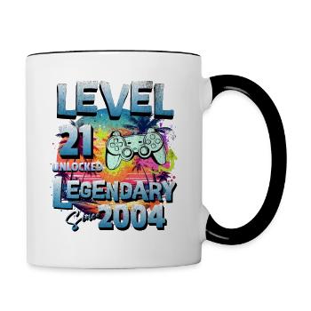 Level 21 Freigeschaltet seit 1982 Geburtstag - Tasse zweifarbig - Weiß/Schwarz - Rechts