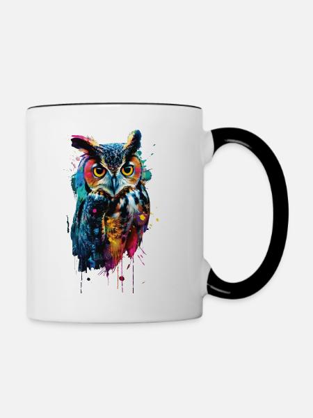 Eule - Tasse zweifarbig - Weiß/Schwarz
