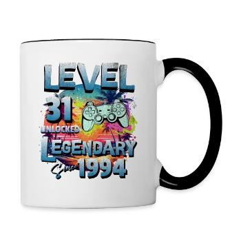 Level 31 Freigeschaltet seit 1982 Geburtstag - Tasse zweifarbig - Weiß/Schwarz - Rechts