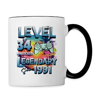 Niveau 34 Débloqué depuis 1982 Anniversaire - Mug contrasté - blanc/noir - Droite