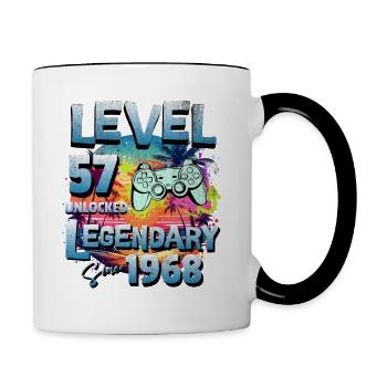 Level 57 Freigeschaltet seit 1982 Geburtstag - Tasse zweifarbig - Weiß/Schwarz - Rechts