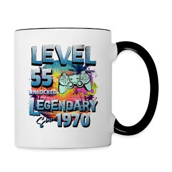 Level 55 Freigeschaltet seit 1982 Geburtstag - Tasse zweifarbig - Weiß/Schwarz - Rechts