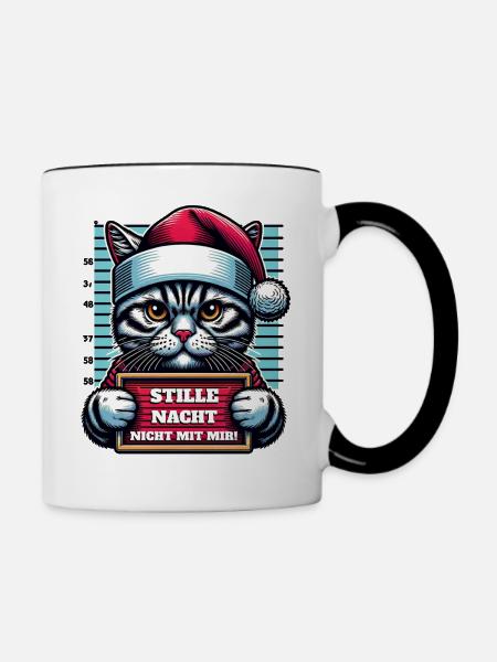 Weihnachtsmann lustiges Katzen Weihnachten - Tasse zweifarbig - Weiß/Schwarz