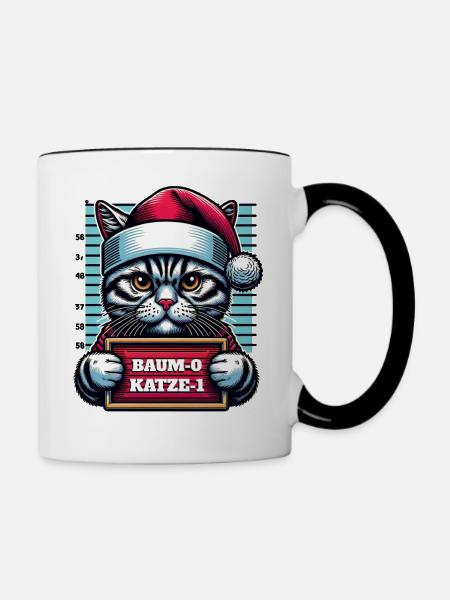 Weihnachtsmann lustiges Katzen Weihnachten - Tasse zweifarbig - Weiß/Schwarz