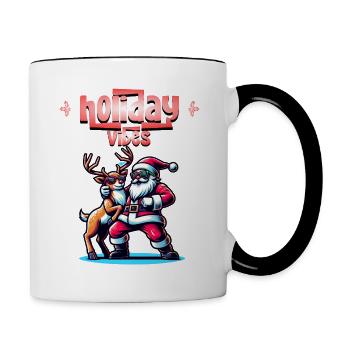 Santa Claus is dancing on xmas Christmas funny - Tasse zweifarbig - Weiß/Schwarz - Rechts