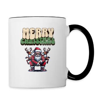 Santa Claus is dancing on xmas Christmas funny - Tasse zweifarbig - Weiß/Schwarz - Rechts