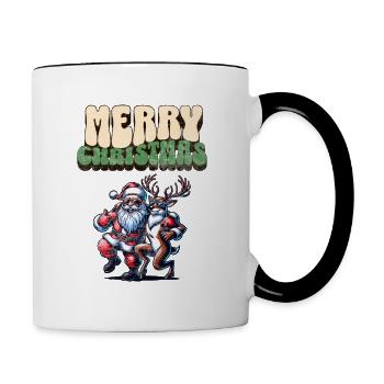 Santa Claus is dancing on xmas Christmas funny - Tasse zweifarbig - Weiß/Schwarz - Rechts