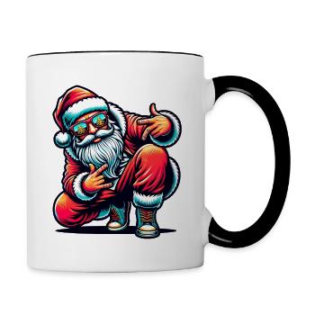 Santa Claus is dancing on xmas Christmas funny - Tasse zweifarbig - Weiß/Schwarz - Rechts