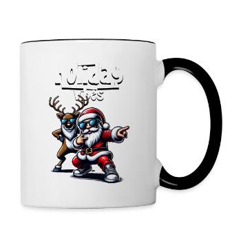 Santa Claus is dancing on xmas Christmas funny - Tasse zweifarbig - Weiß/Schwarz - Rechts