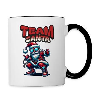 Santa Claus is dancing on xmas Christmas funny - Tasse zweifarbig - Weiß/Schwarz - Rechts