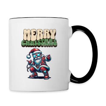 Santa Claus is dancing on xmas Christmas funny - Tasse zweifarbig - Weiß/Schwarz - Rechts