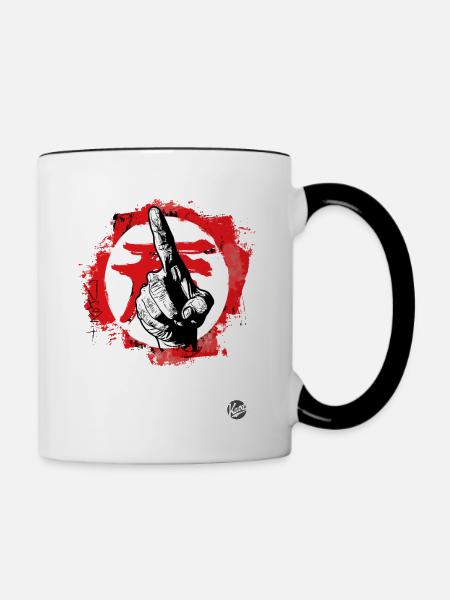mit dem Zeigefinger zeigen - Tasse zweifarbig - Weiß/Schwarz