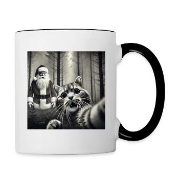 Cat & Santa really exists Selfie Christmas - Tasse zweifarbig - Weiß/Schwarz - Rechts