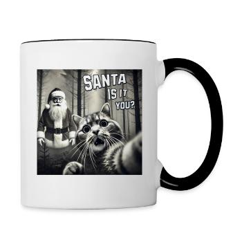 Cat & Santa really exists Selfie Christmas - Tasse zweifarbig - Weiß/Schwarz - Rechts