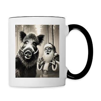 Katzen Selfie- Santa selfie Weihnachten - Tasse zweifarbig - Weiß/Schwarz - Rechts
