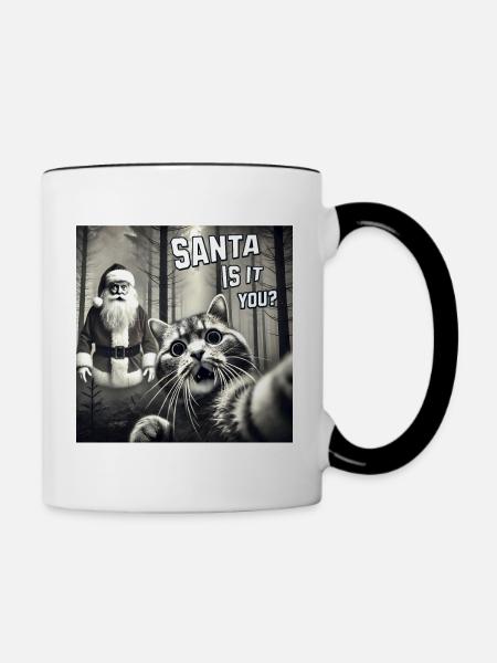 Cat & Santa really exists Selfie Christmas - Tasse zweifarbig - Weiß/Schwarz