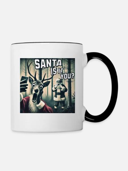 Katzen Selfie- Santa selfie Weihnachten - Tasse zweifarbig - Weiß/Schwarz