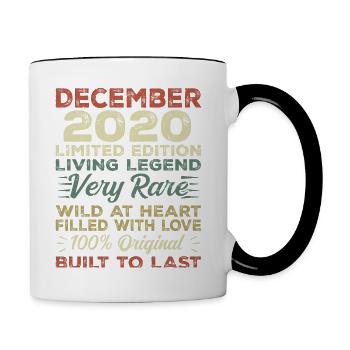 Dezember 2020 - Geburtstag Dezember 2020 Jahr - Tasse zweifarbig - Weiß/Schwarz - Rechts