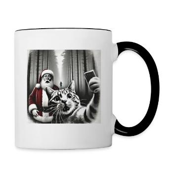 Katzen Selfie- Santa selfie Weihnachten - Tasse zweifarbig - Weiß/Schwarz - Rechts